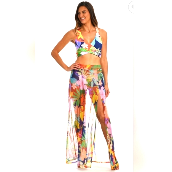 NWT Cover- up sheer multi floral tropical size xl - Picture 1 of 17